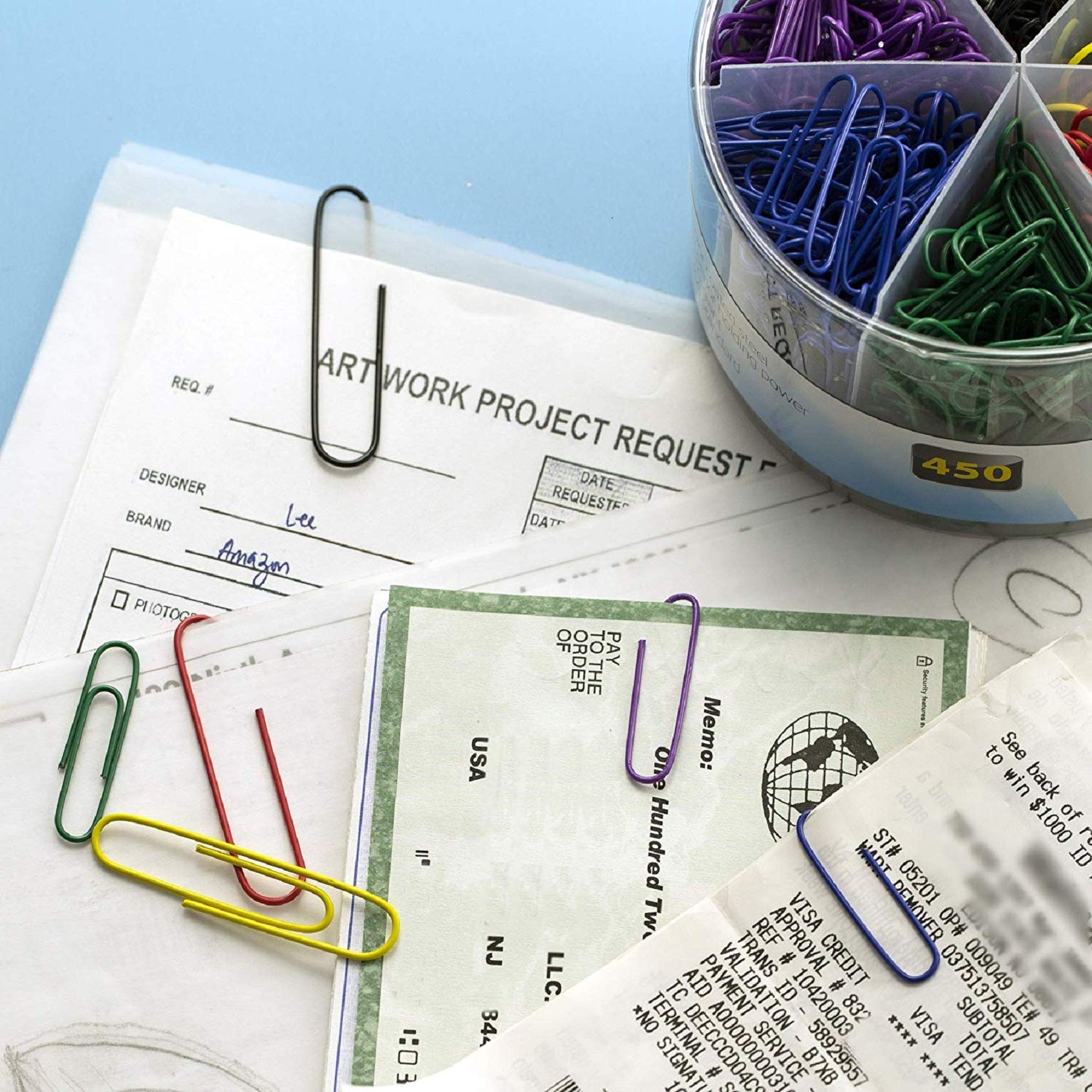 Officemate PVC Free Color Coated Paper Clips, 450 Per Tub Office Paper Clamp (97229) - Image 3